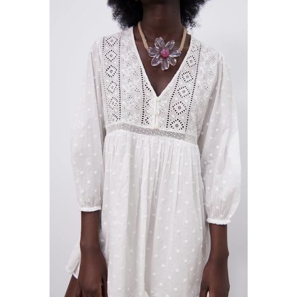ZARA SWISS DOT EMBROIDERED DRESS WHITE - Picture 7 of 15